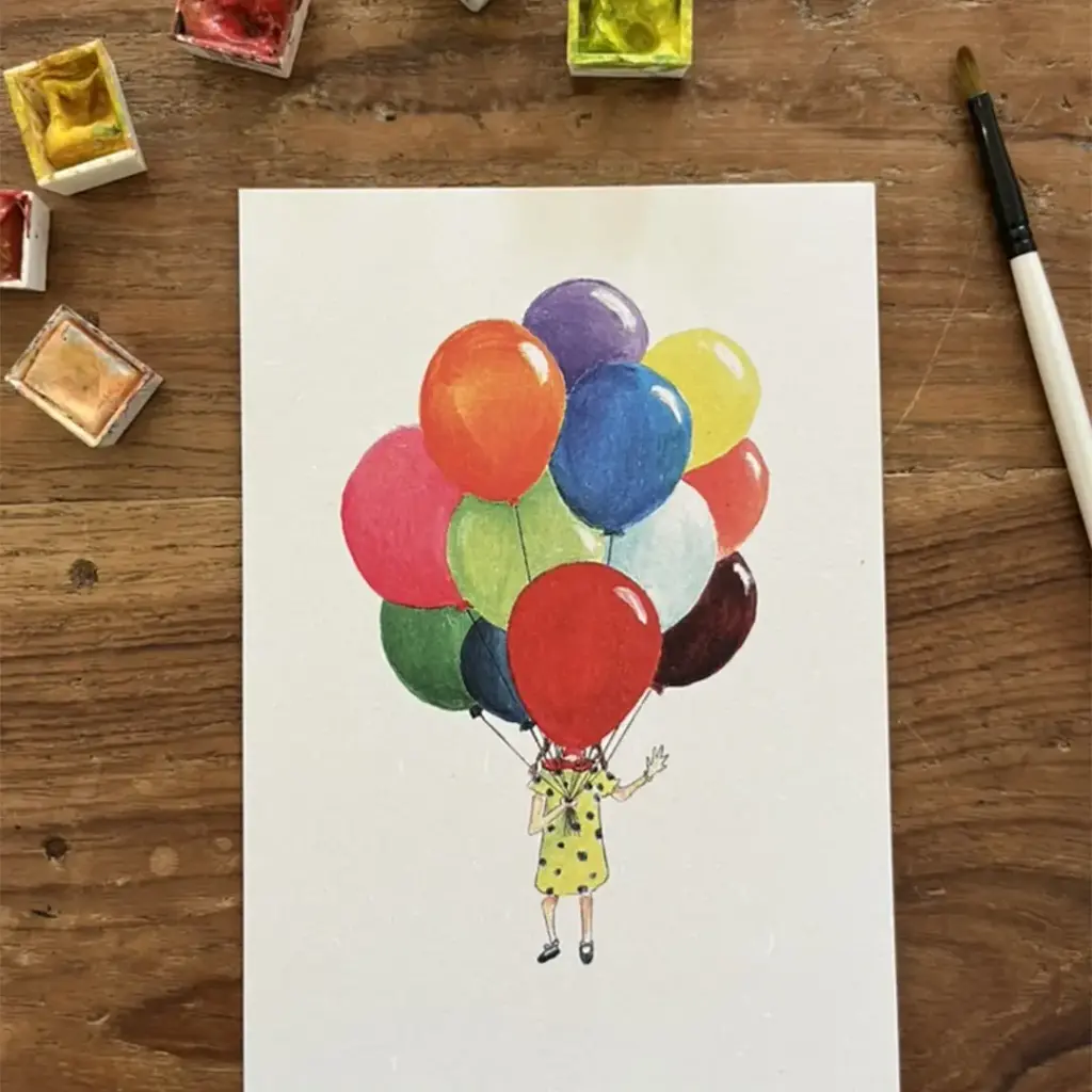 Carte Postale - Fillette Aux Ballons
