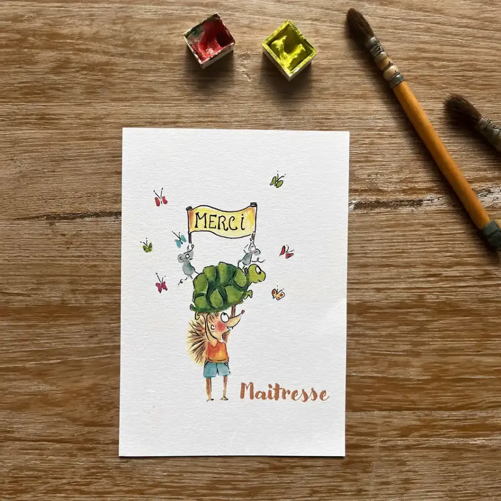 Carte Postale - Merci Maitresse et les Animaux