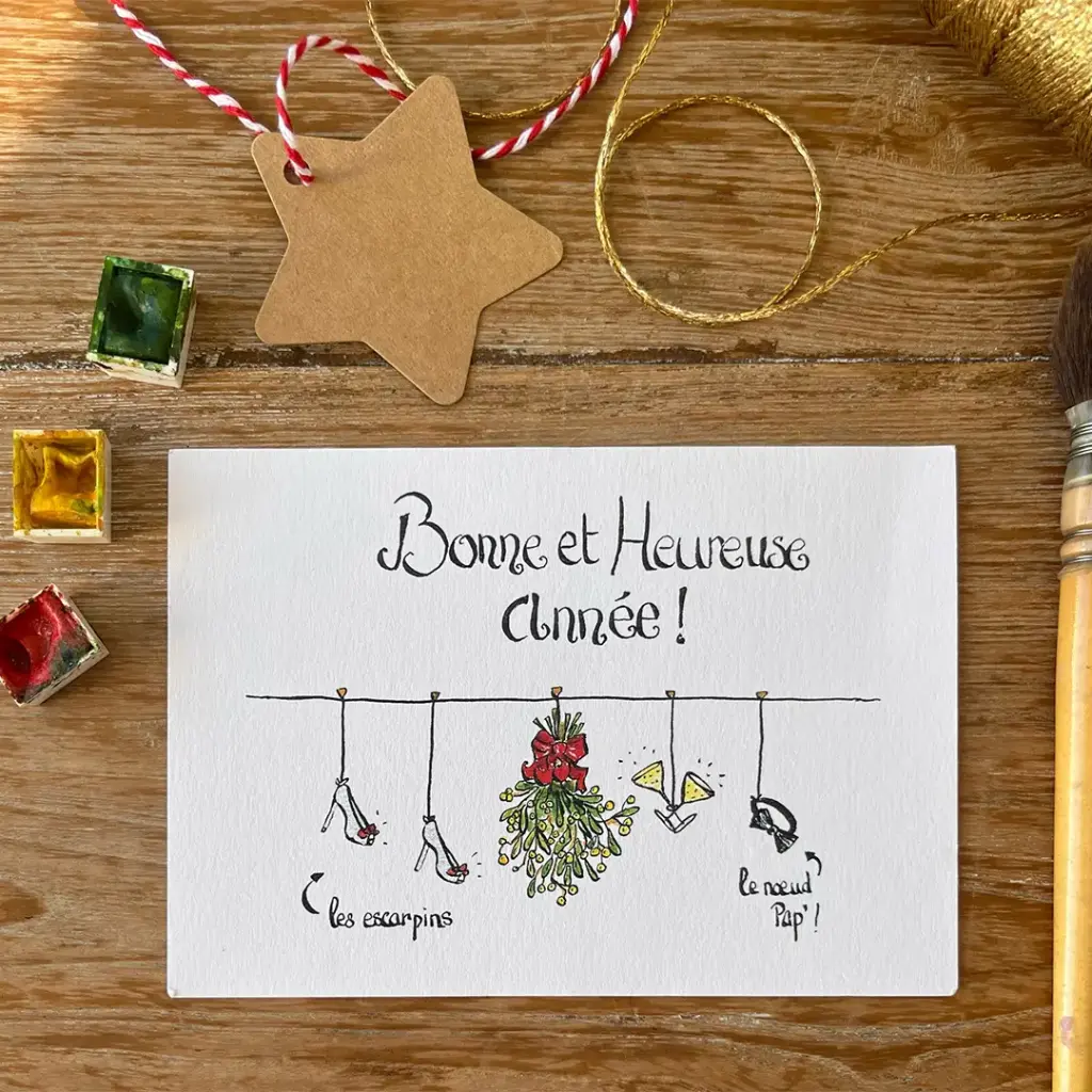 Carte Postale Bonne Année - Escarpin et Noeud Pap