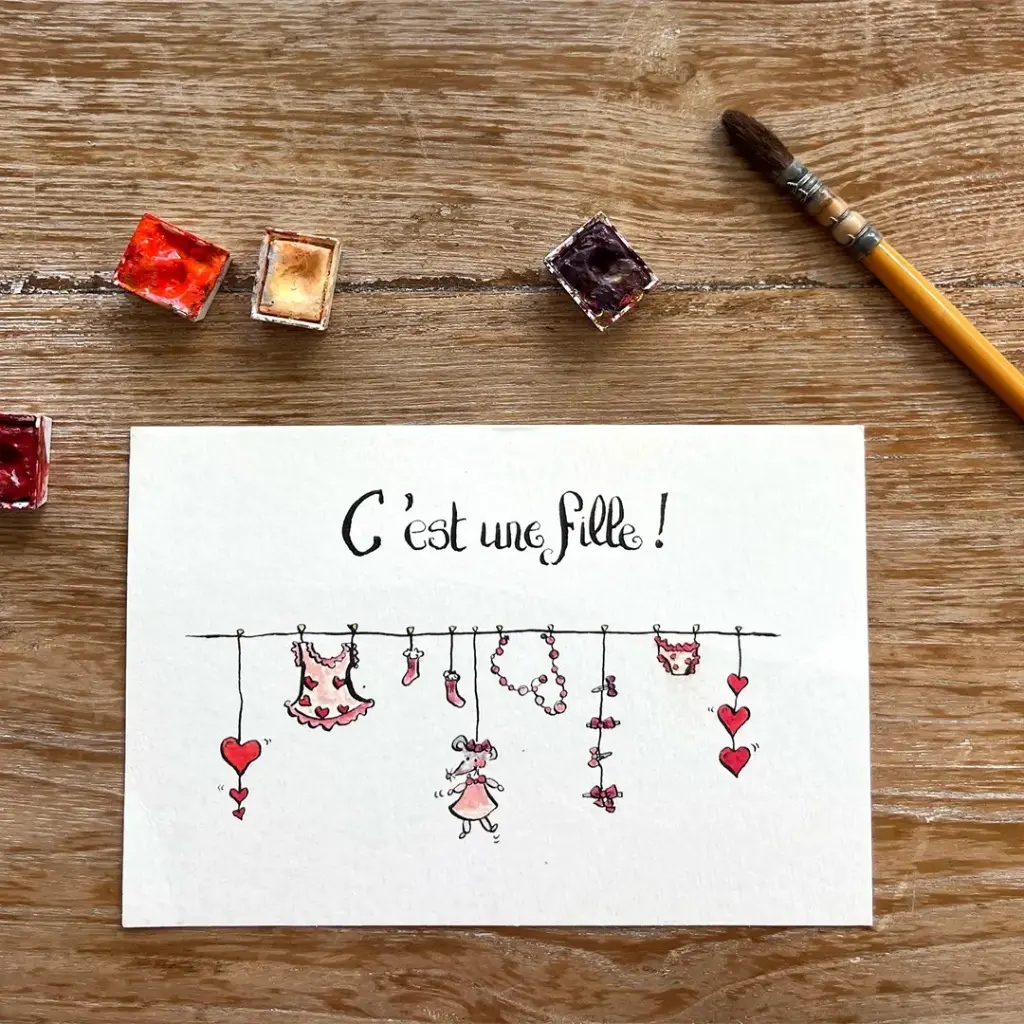 Carte Postale Bébé - C'Est Une Fille Collier