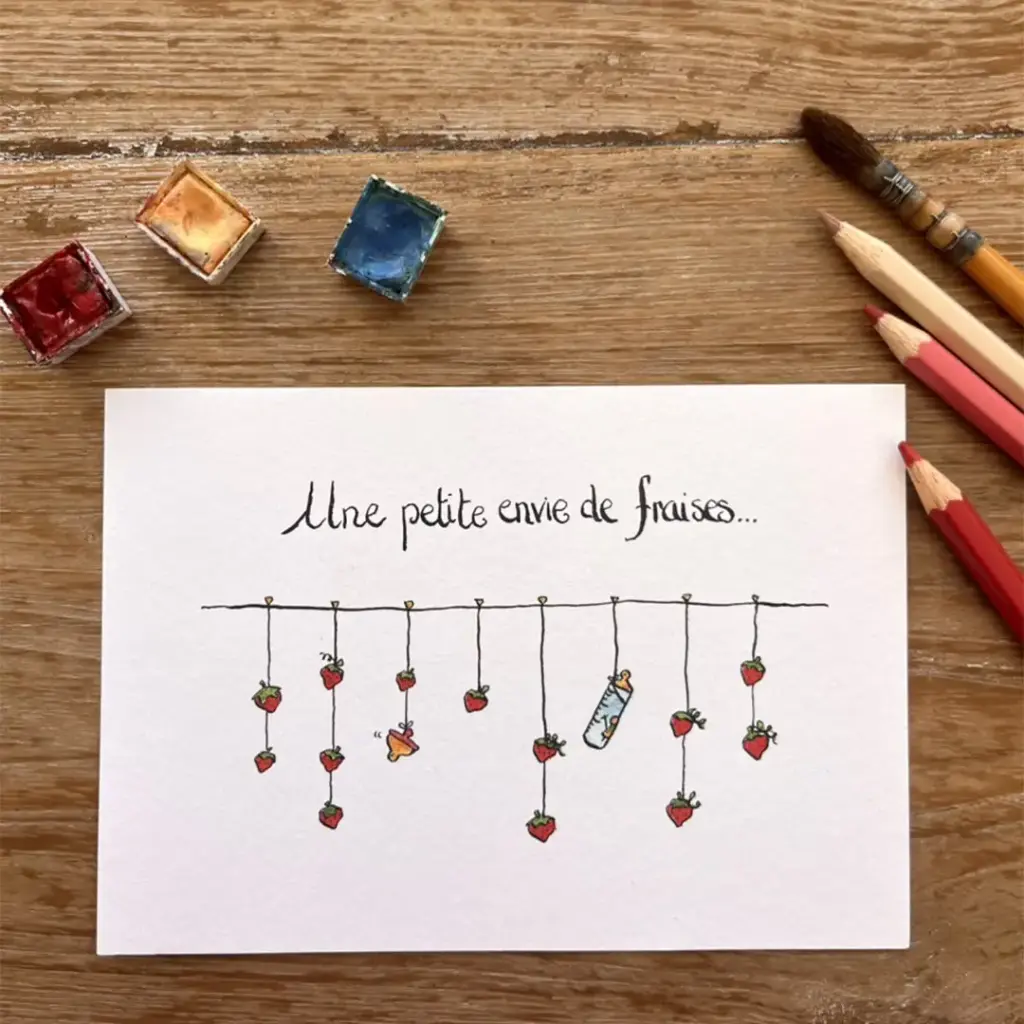 [4197] Carte Postale Bébé - Une Petite Envie de Fraises