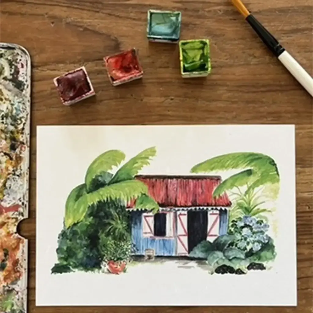 Carte Postale Case Créole Toit Rouge