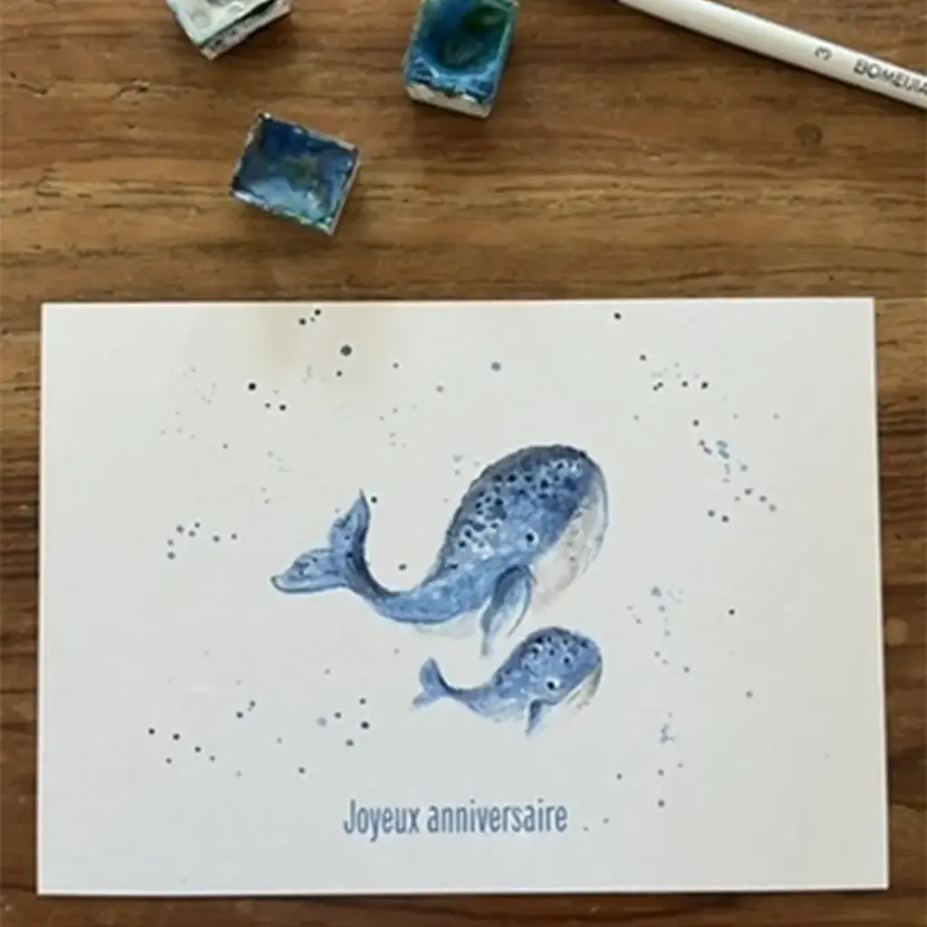 Carte Postale Joyeux Anniversaire - Les Baleines Bleues