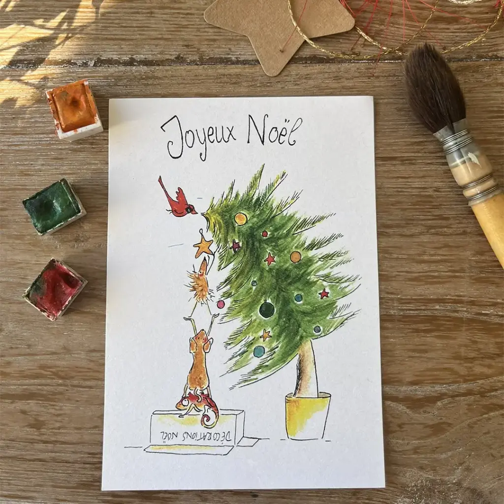 Carte Postale Noël - L'Étoile en Haut Du Sapin