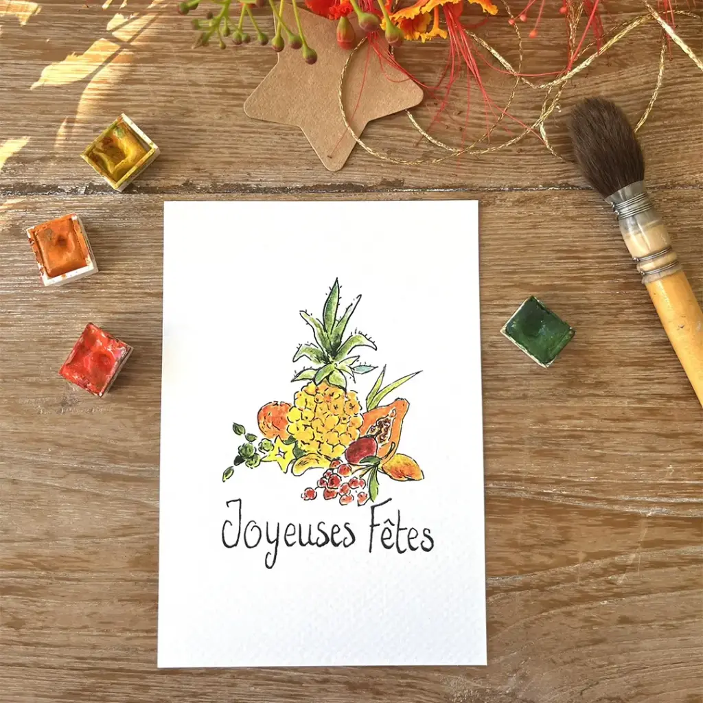 Carte Postale Noël - La Corbeille de Fruits Tropicaux