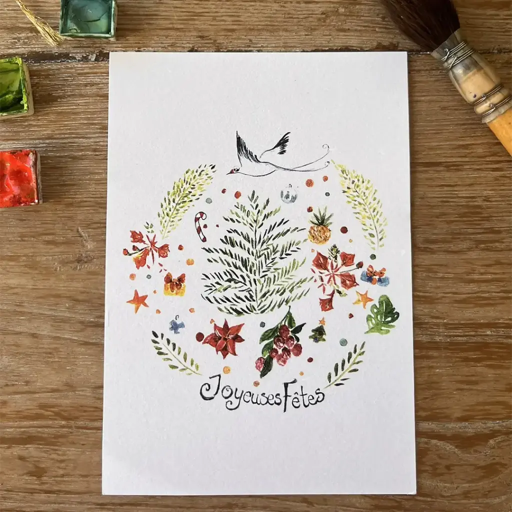 [3855] Carte Postale Noël - La Couronne de Noël