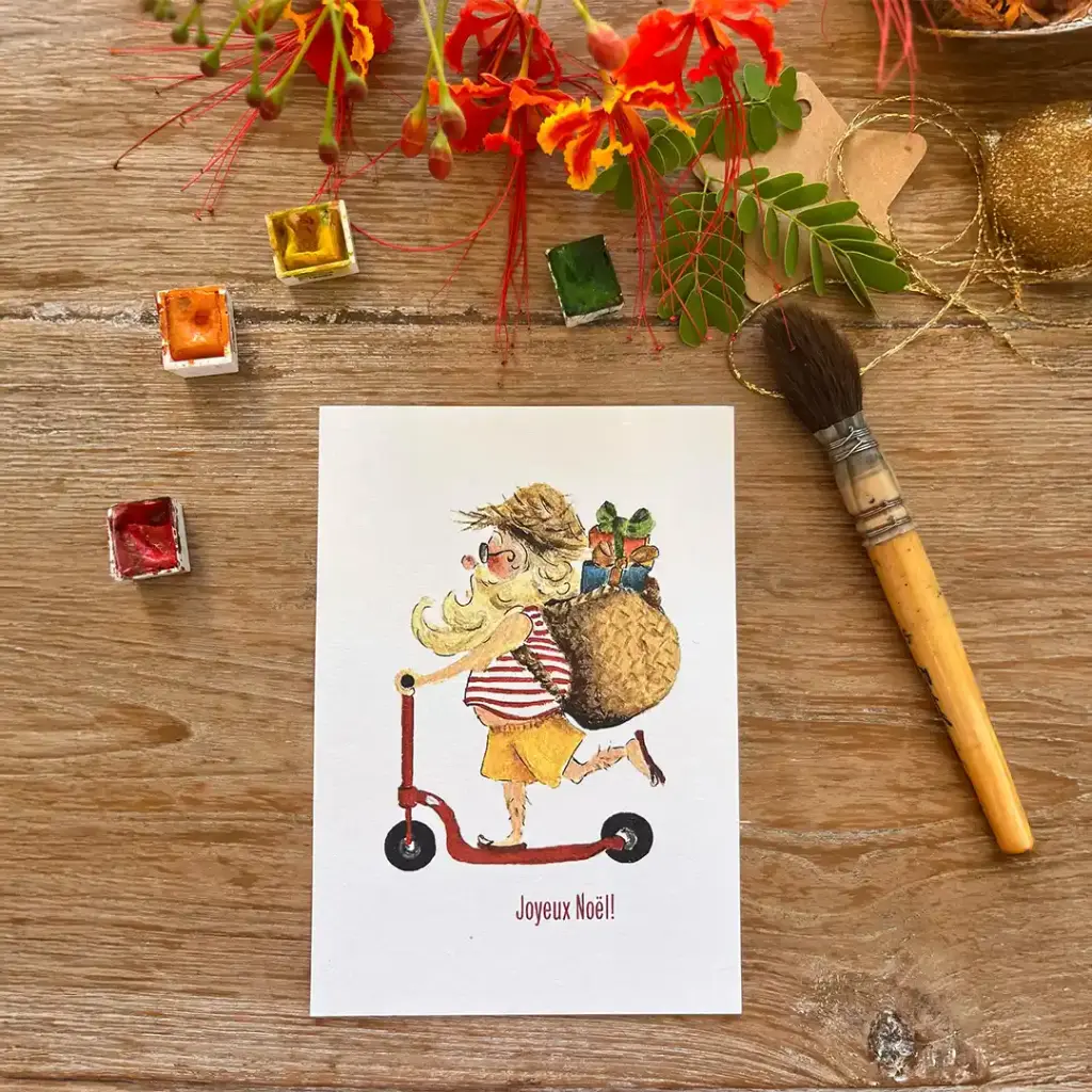 Carte Postale Noël - Le Père Noël À Trotinette