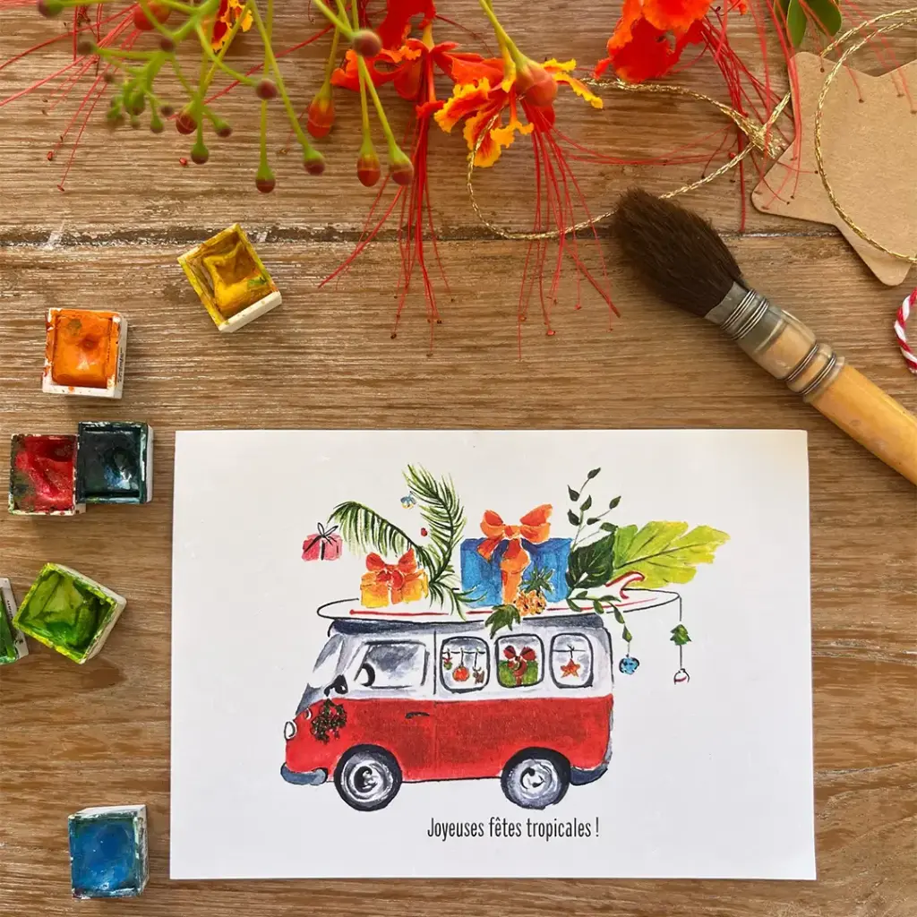 Carte Postale Noël - Le Van Rouge de Noël