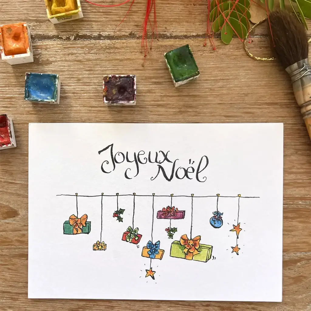 Carte Postale Noël - Les Cadeaux Sur Le Fil