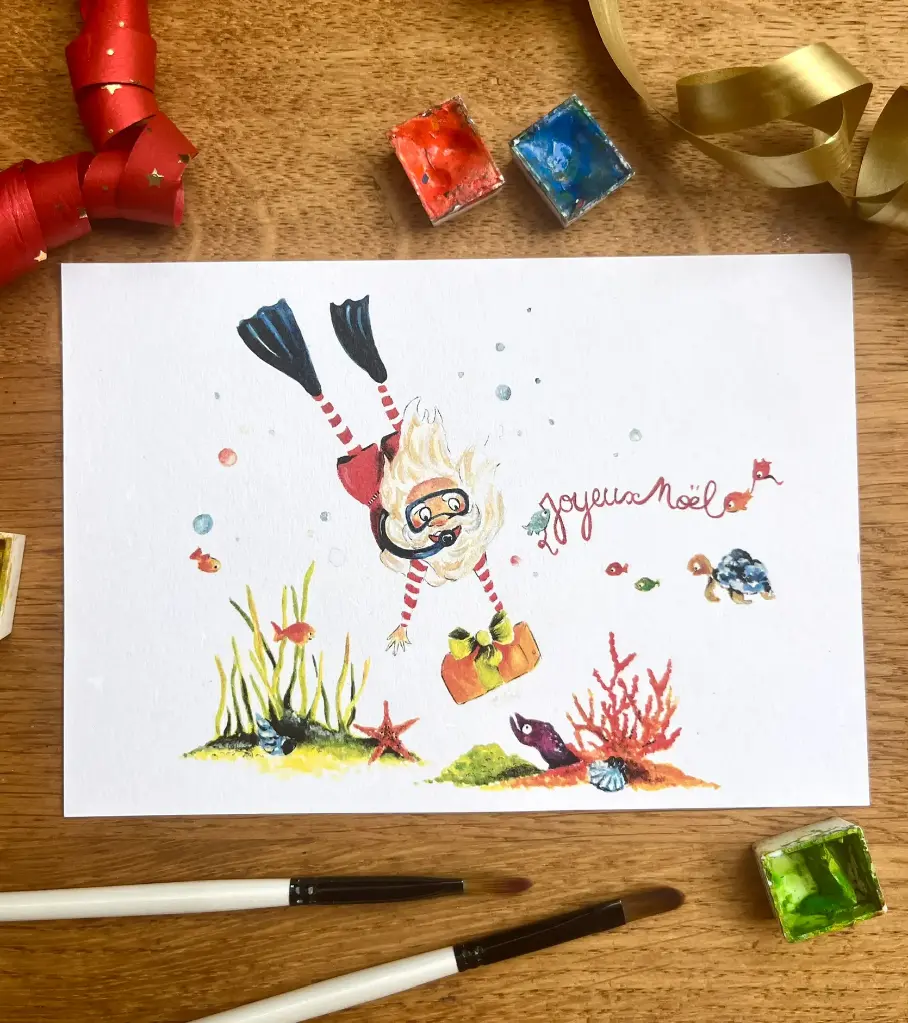 Carte Postale Noël - Père Noël Lagon