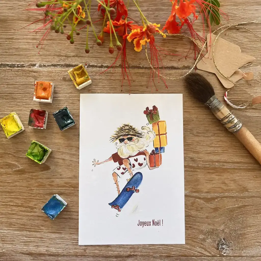 Carte Postale Noël - Père Noël À Skate