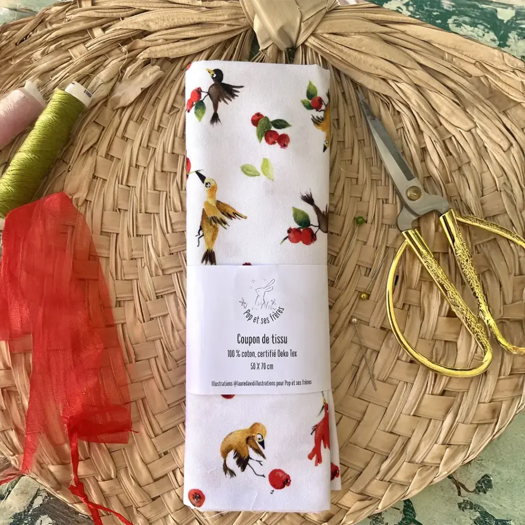 Coupon de Tissu Coton Oeko Tex - Les Oiseaux et les Goyaviers