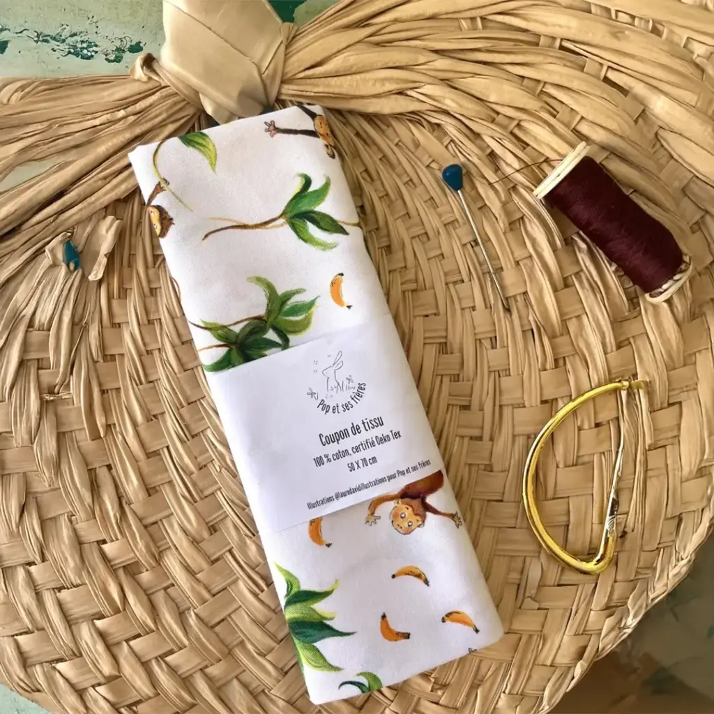 Coupon de Tissu Coton Oeko Tex - Les Petits Singes et les Bananes