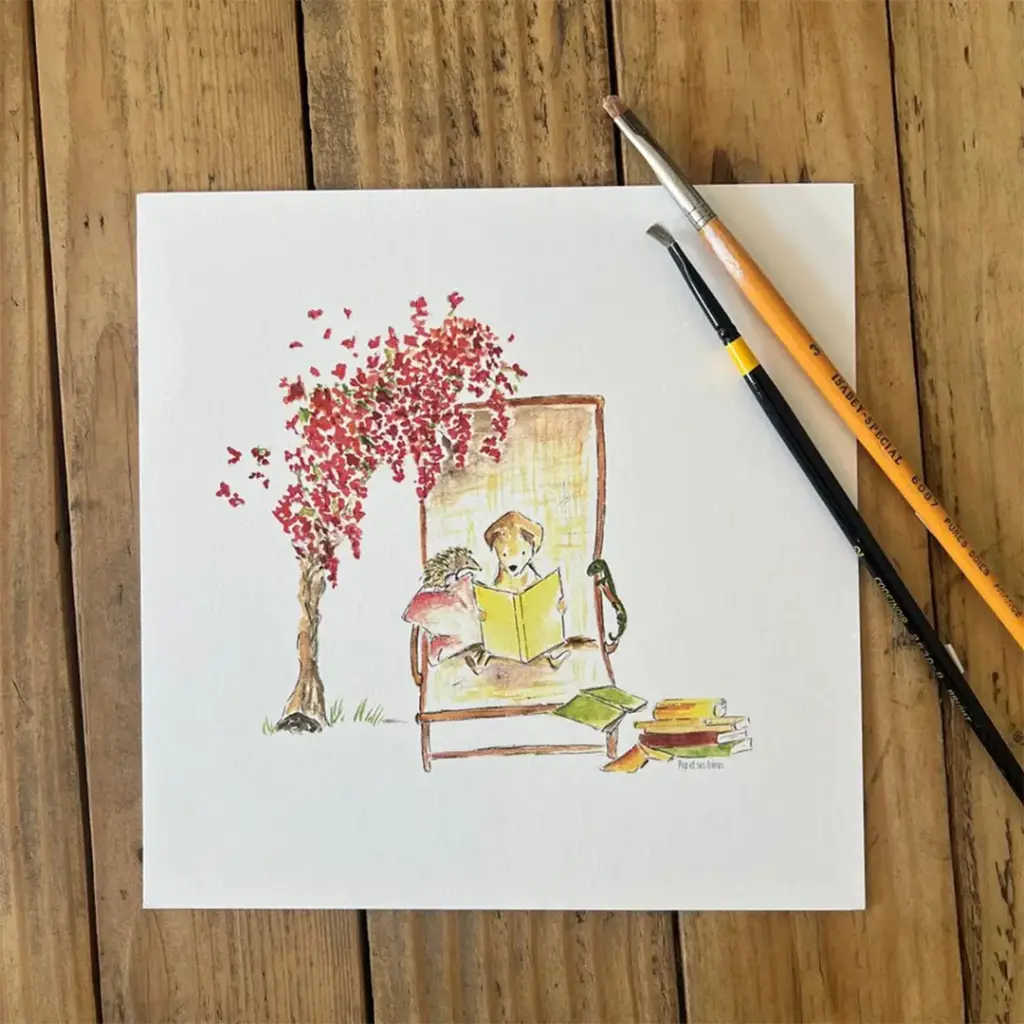 Petite Affiche Lecture Sous Le Bougainvillier