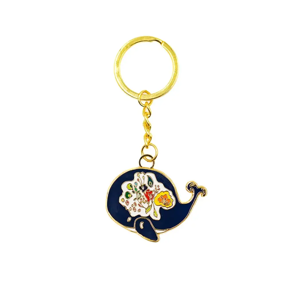 [6498] Porte-Clés La Baleine et les Fleurs
