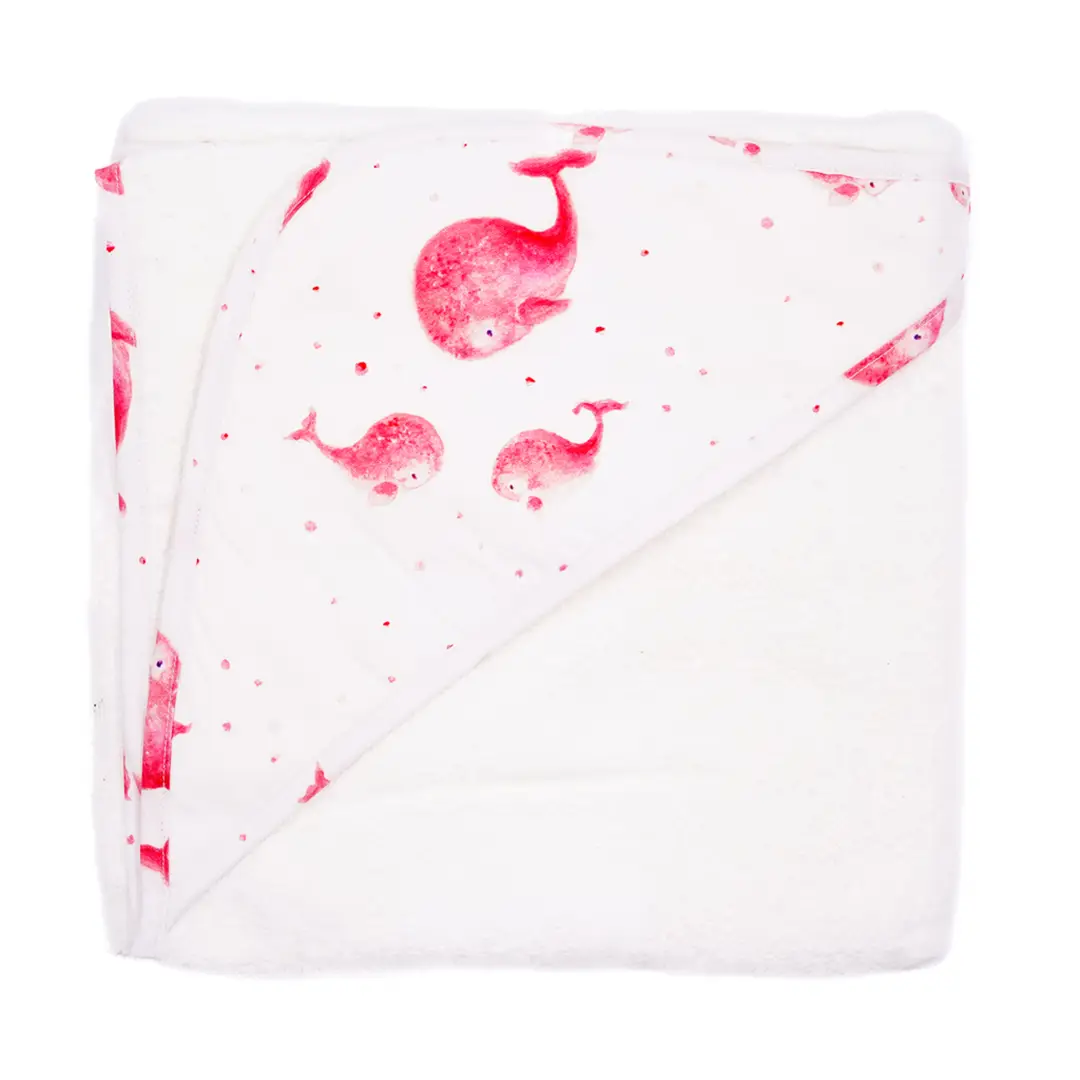 [1103] Sortie de Bain Baleines Roses Coton