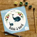 Sticker Bébé À Bord - La Baleine et Son Baleineau Fleurs Français
