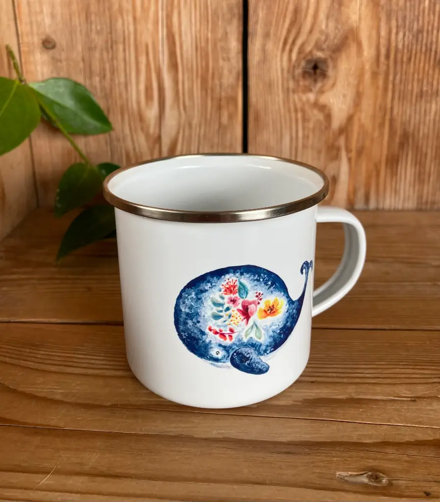[1283] Tasse Email - La Baleine et les Fleurs