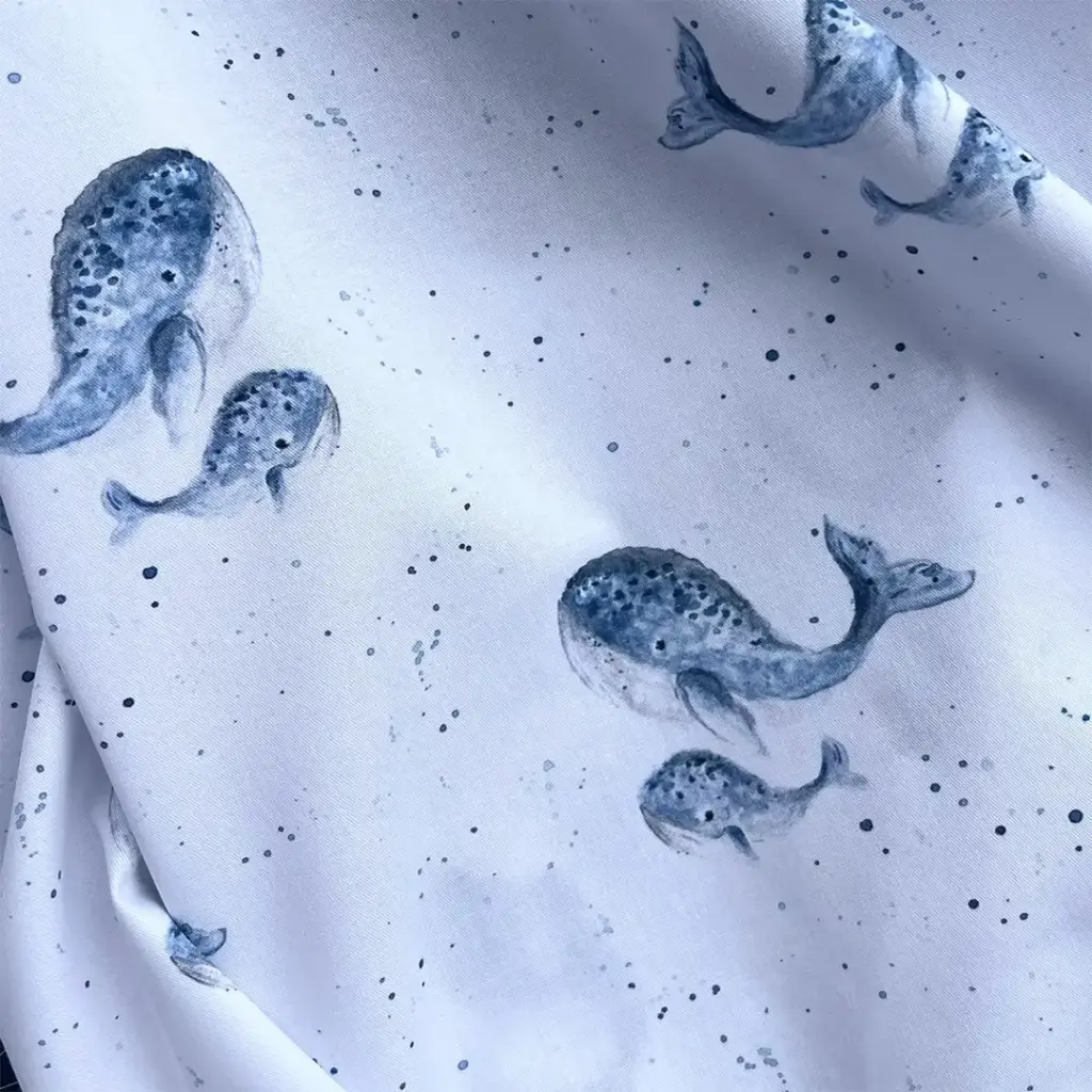 [0748] Tissu Coton Oeko Tex - Les Baleines Bleues