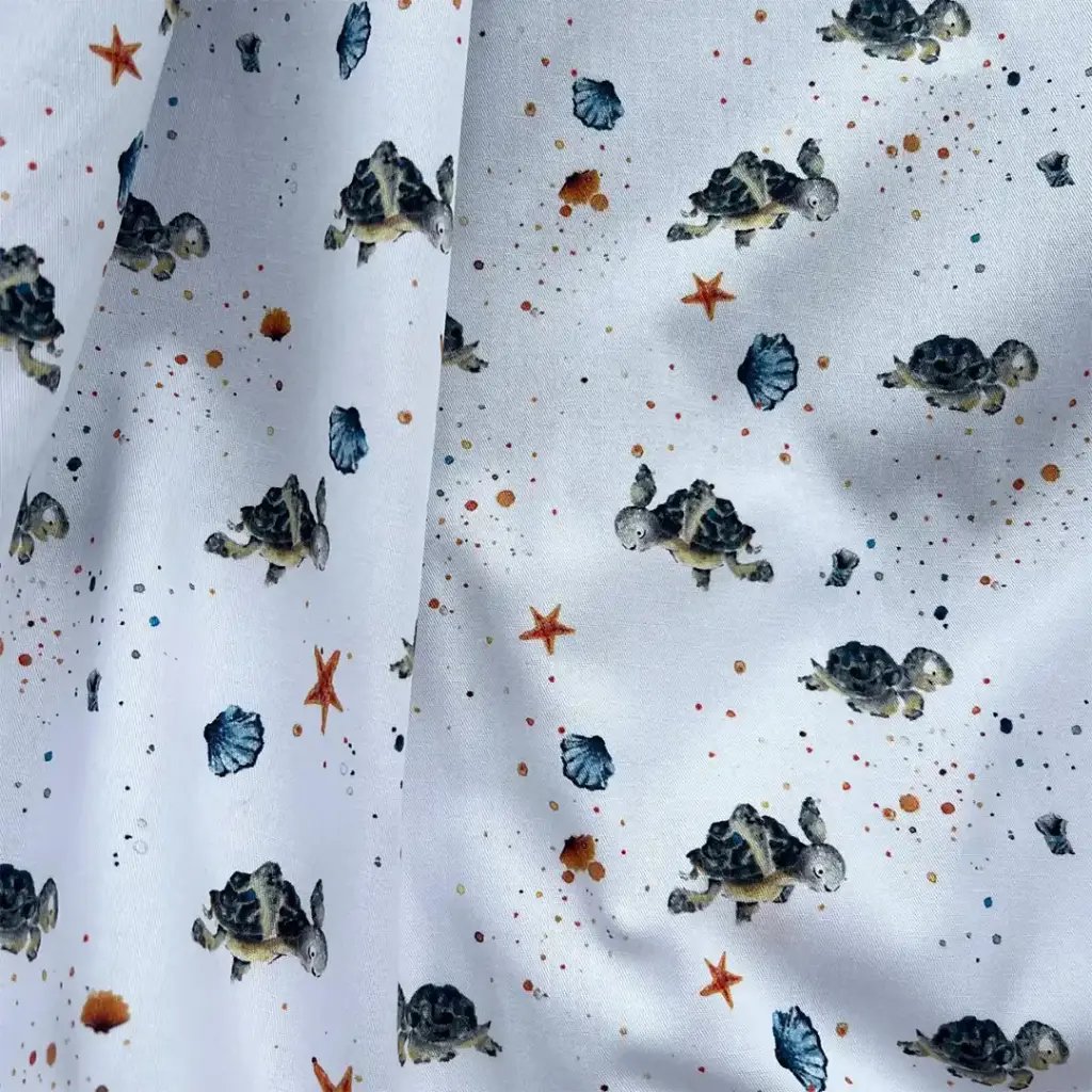 Tissu Coton Oeko Tex - Les Tortues et les Coquillages