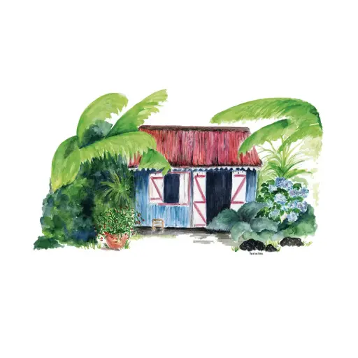 [5972] Affiche La Case Creole Toit Rouge