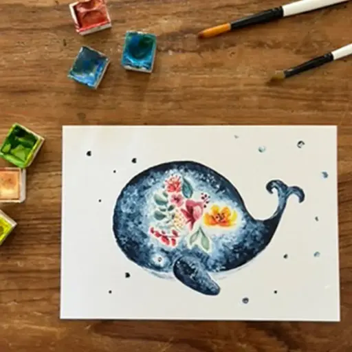 [0090] Carte Postale - La Baleine et les Fleurs