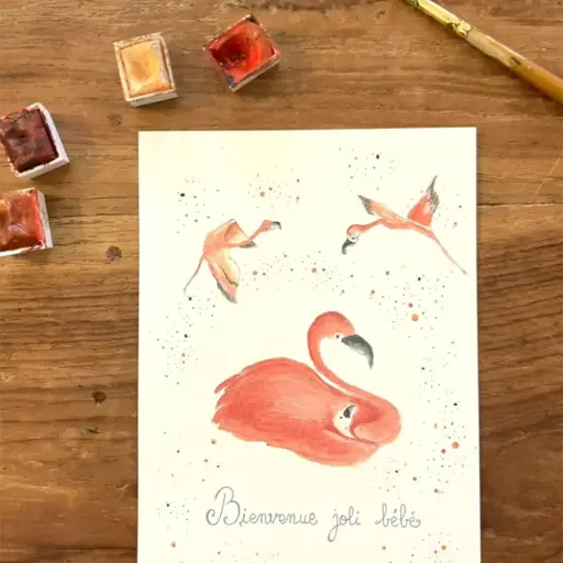 [4210] Carte Postale Bebe - Famille Flamants Rose