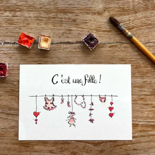 [4272] Carte Postale Bébé - C'Est Une Fille Collier