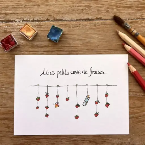 [4197] Carte Postale Bébé - Une Petite Envie de Fraises