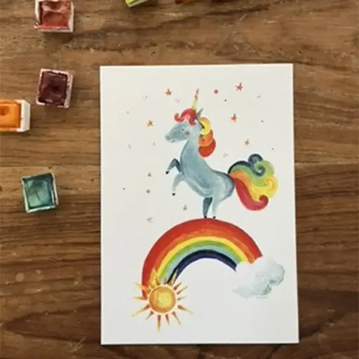[3930] Carte Postale Licorne Arc en Ciel