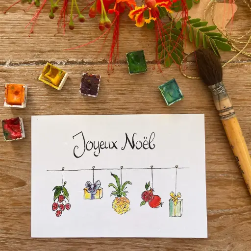 [3893] Carte Postale Noël - Fruits Tropicaux Sur Fil