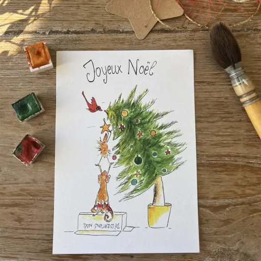 [3886] Carte Postale Noël - L'Étoile en Haut Du Sapin
