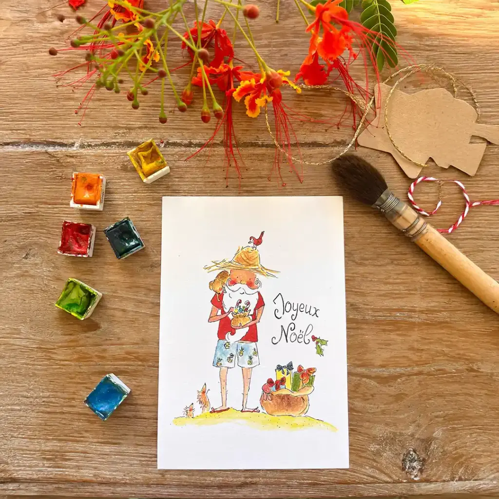 [3640] Carte Postale Noël - Père Noël en Short