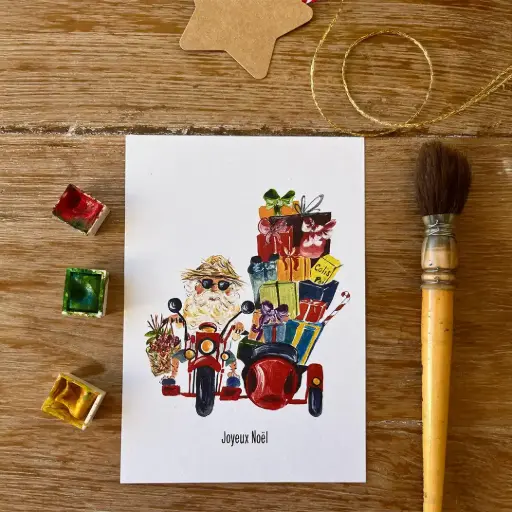 [3633] Carte Postale Noël - Père Noël en Side Car