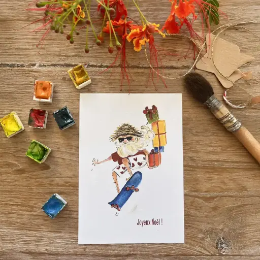 [3695] Carte Postale Noël - Père Noël À Skate