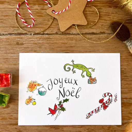 [3718] Carte Postale Noël - Pêle Mêle Animaux