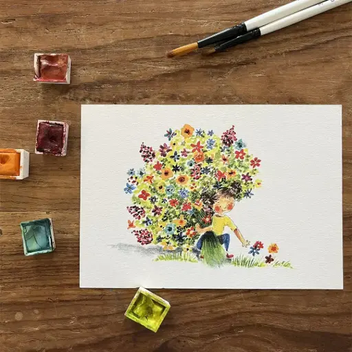 [3602] Carte Postale Petite Fille Aux Fleurs
