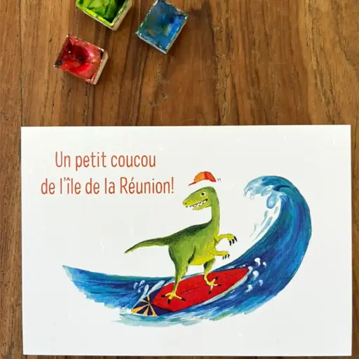 [3541] Carte Postale Réunion - Dino Surfing