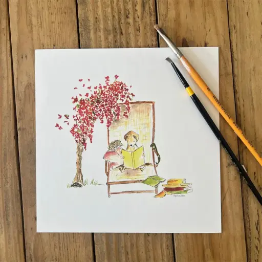 [5774] Petite Affiche Lecture Sous Le Bougainvillier