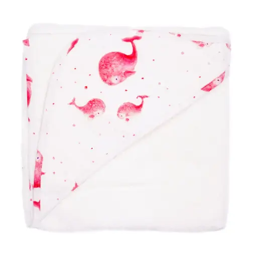 [1103] Sortie de Bain Baleines Roses Coton