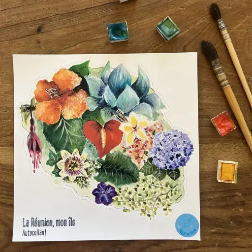 [0847] Sticker - L' Île Aux Fleurs Sur Fond Blanc