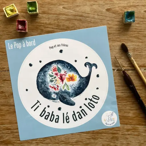 [0922] Sticker Bébé À Bord - La Baleine et les Fleurs Créole