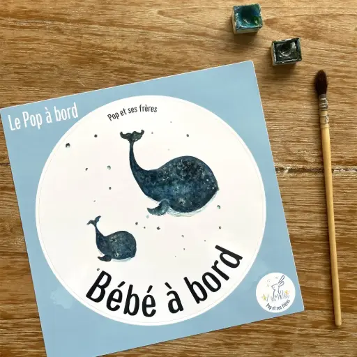 [0939] Sticker Bébé À Bord - La Baleine et Son Baleineau Français