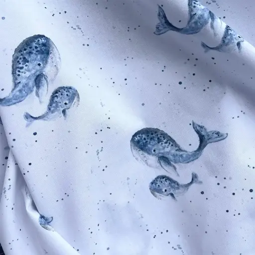 [0748] Tissu Coton Oeko Tex - Les Baleines Bleues
