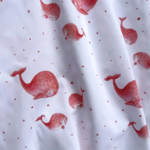 [0731] Tissu Coton Oeko Tex - Les Baleines Roses